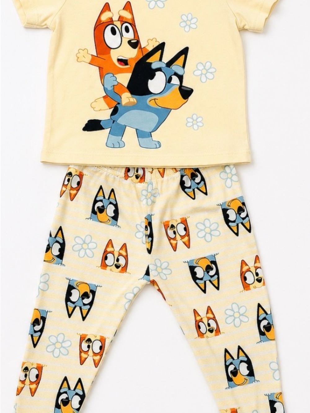 Cartoon Puppy Two-Piece Kids Pajama Set in Pale Yellow